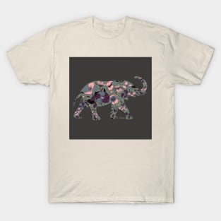 Floral Elephant Silhouette - Muted Greens T-Shirt